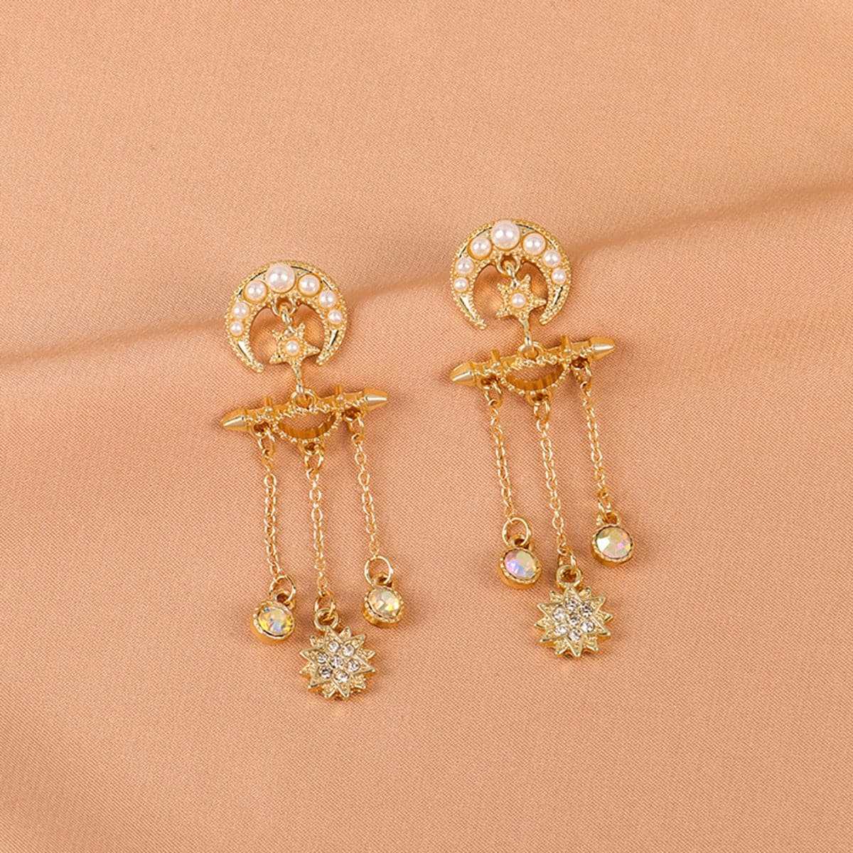 Pearl & Cubic Zirconia Goldtone Celestial Chandelier Drop Earrings