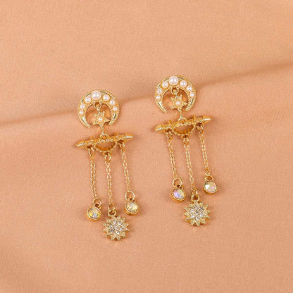 Pearl & Cubic Zirconia Goldtone Celestial Chandelier Drop Earrings