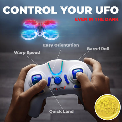 White drone, white remote control, and blue propellers-