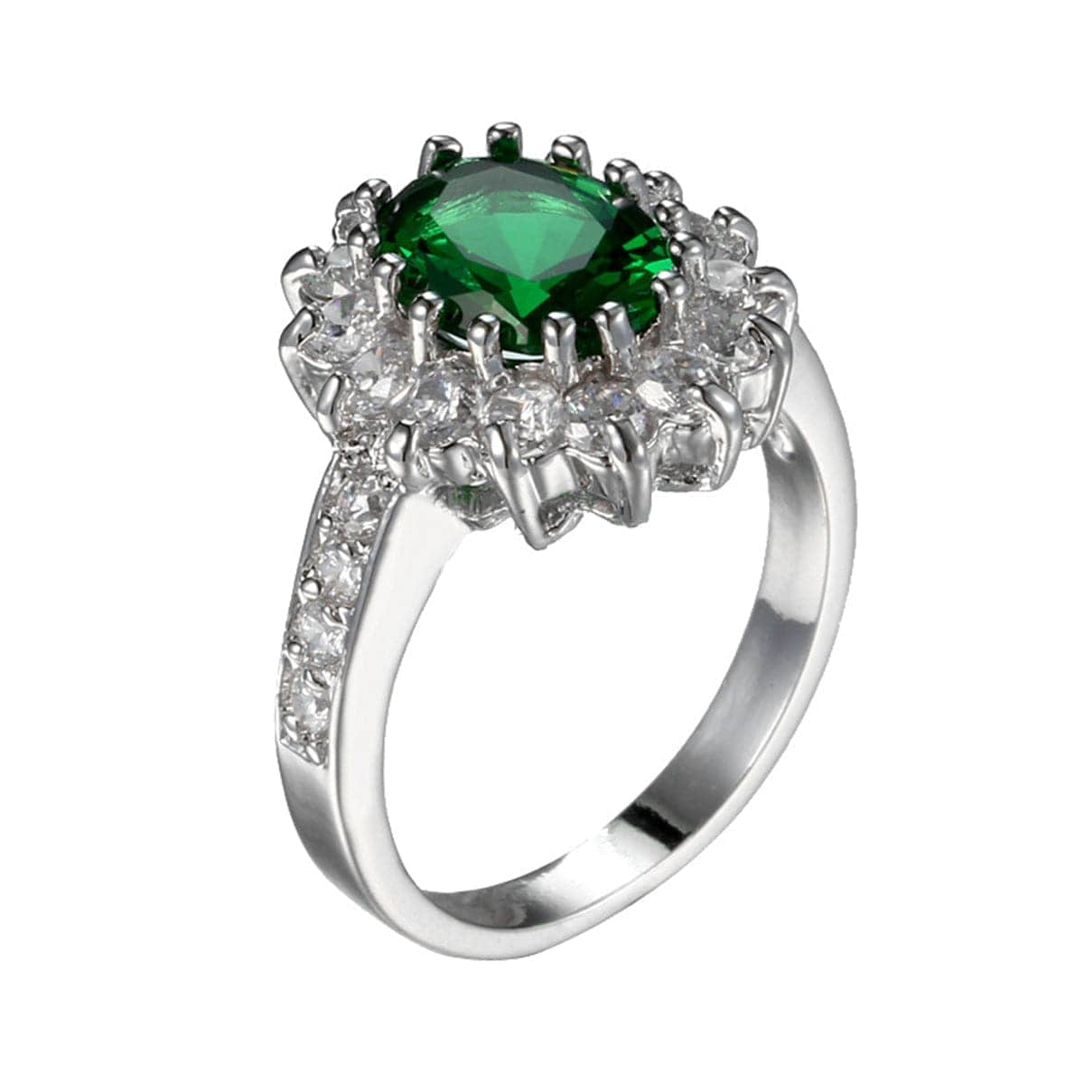 Green Crystal & Cubic Zirconia Oval Floral Ring-2