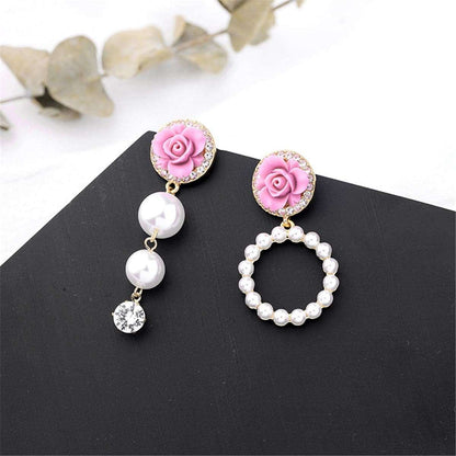 Cubic Zirconia & Pearl Resin Goldtone Flower Drop Earring