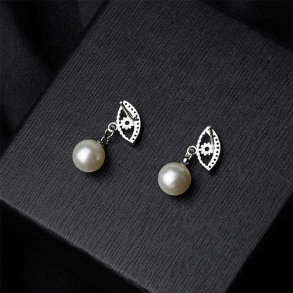 Pearl & Cubic Zirconia Silvertone Evil Eye Drop Earrings