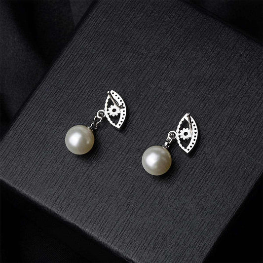Pearl & Cubic Zirconia Silvertone Evil Eye Drop Earrings
