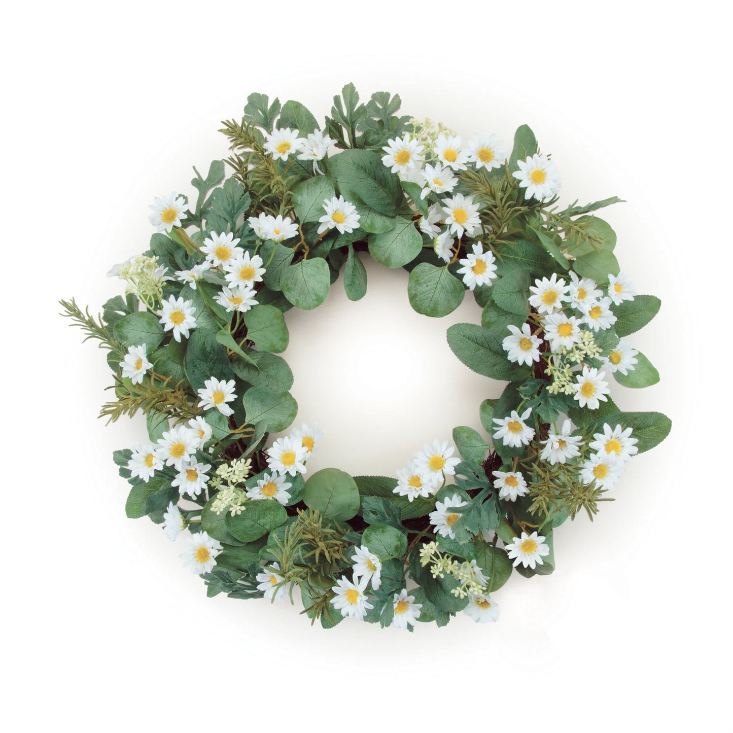 Melrose International Mini Daisy and Foliage Wreath 22"D