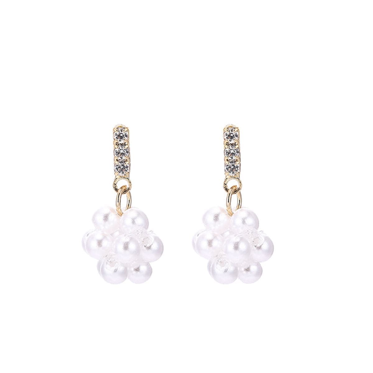 Pearl & Cubic Zirconia Goldtone Cluster Flower Drop Earrings