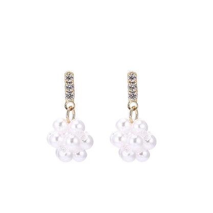 Pearl & Cubic Zirconia Goldtone Cluster Flower Drop Earrings