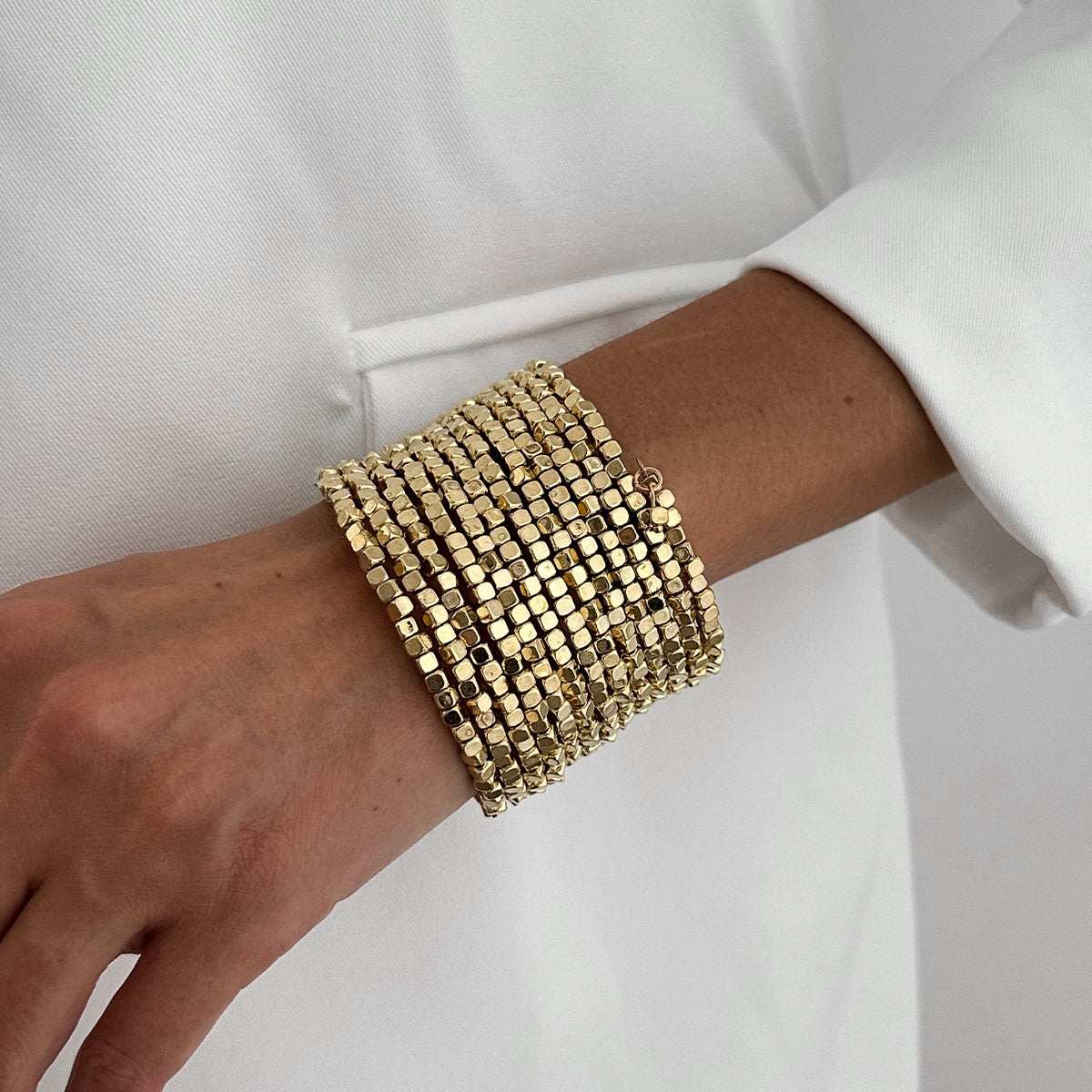 Goldtone Cube Layered Stretch Bracelet