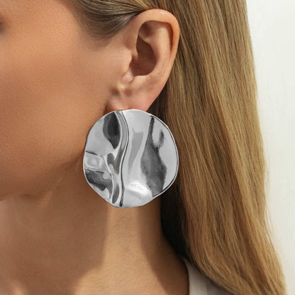 Silvertone Hammered Round Statement Earrings