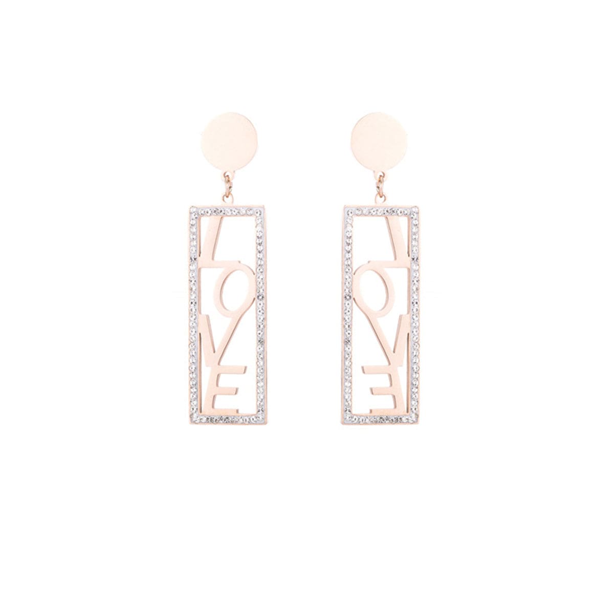 Cubic Zirconia & Rose Goldtone 'Love' Rectangle Drop Earrings