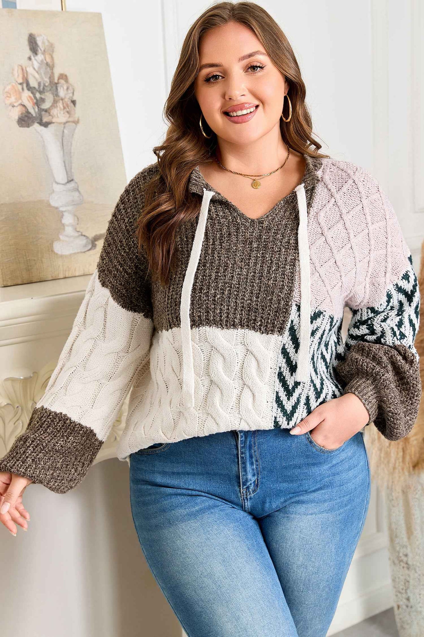 Rivka Back Loose Fit PLUS Sweater - Brown / 1X - 14W-16W
