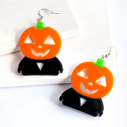 Orange Acrylic & Silvertone Pumpkin Drop Earrings