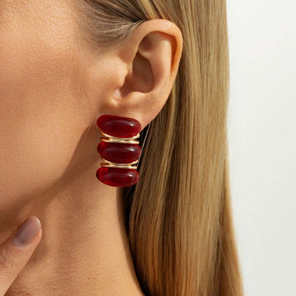 Red Resin & Goldtone Tiered Stud Earrings