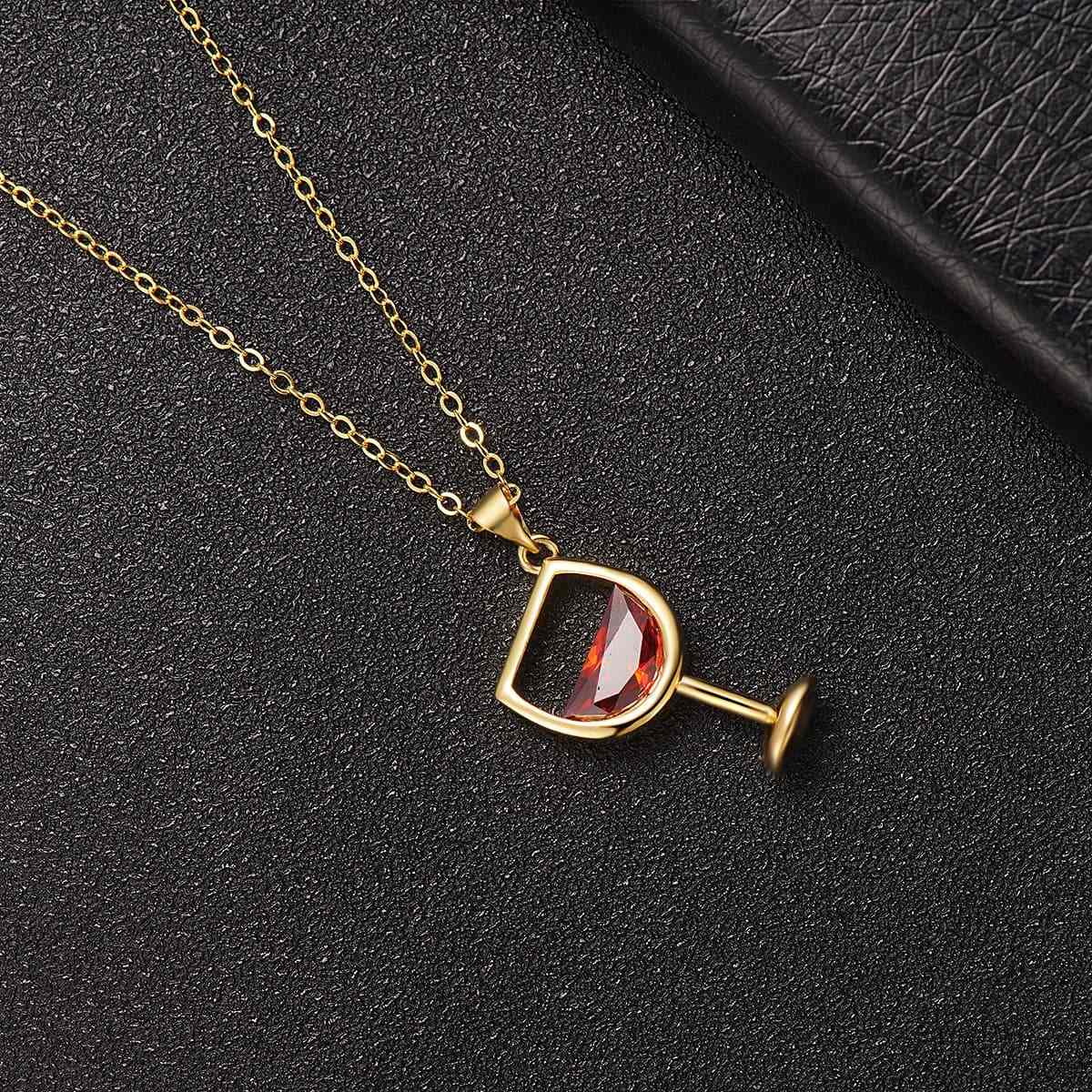 Red Crystal & Goldtone Wine Glass Pendant Necklace