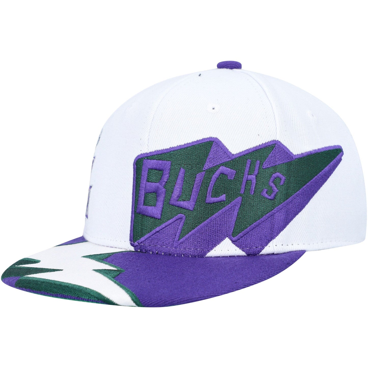 Men's Mitchell & Ness NBA Fast Times Snapback Hwc Bucks - White