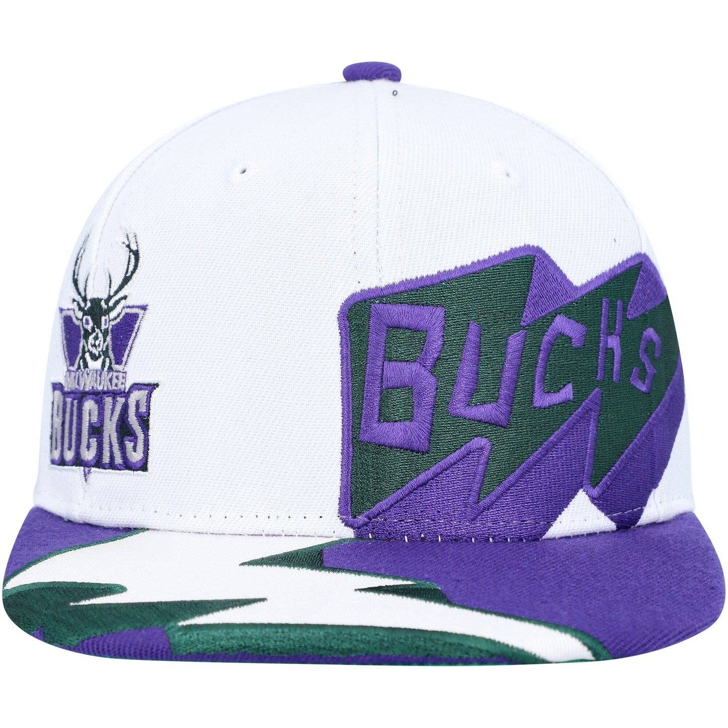 Men's Mitchell & Ness NBA Fast Times Snapback Hwc Bucks - White
