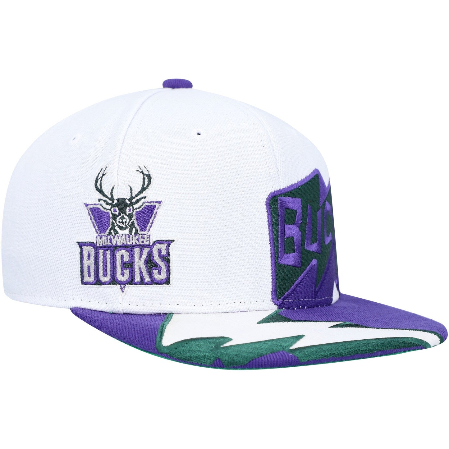 Men's Mitchell & Ness NBA Fast Times Snapback Hwc Bucks - White