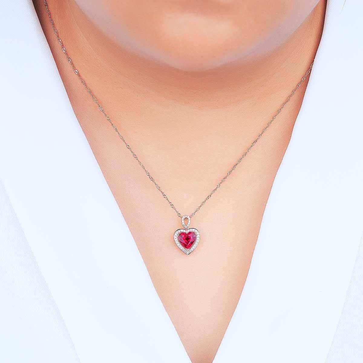 Red Crystal & Cubic Zirconia Rose Goldtone Heart Halo Pendant Necklace