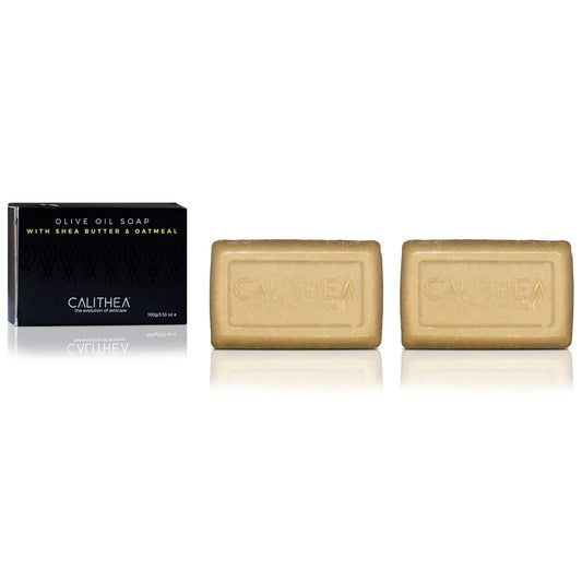 Calithea Skincare Olive Oil Soap with Shea Butter & Oatmeal: 100% Natural Content - 100g - 2-Pack