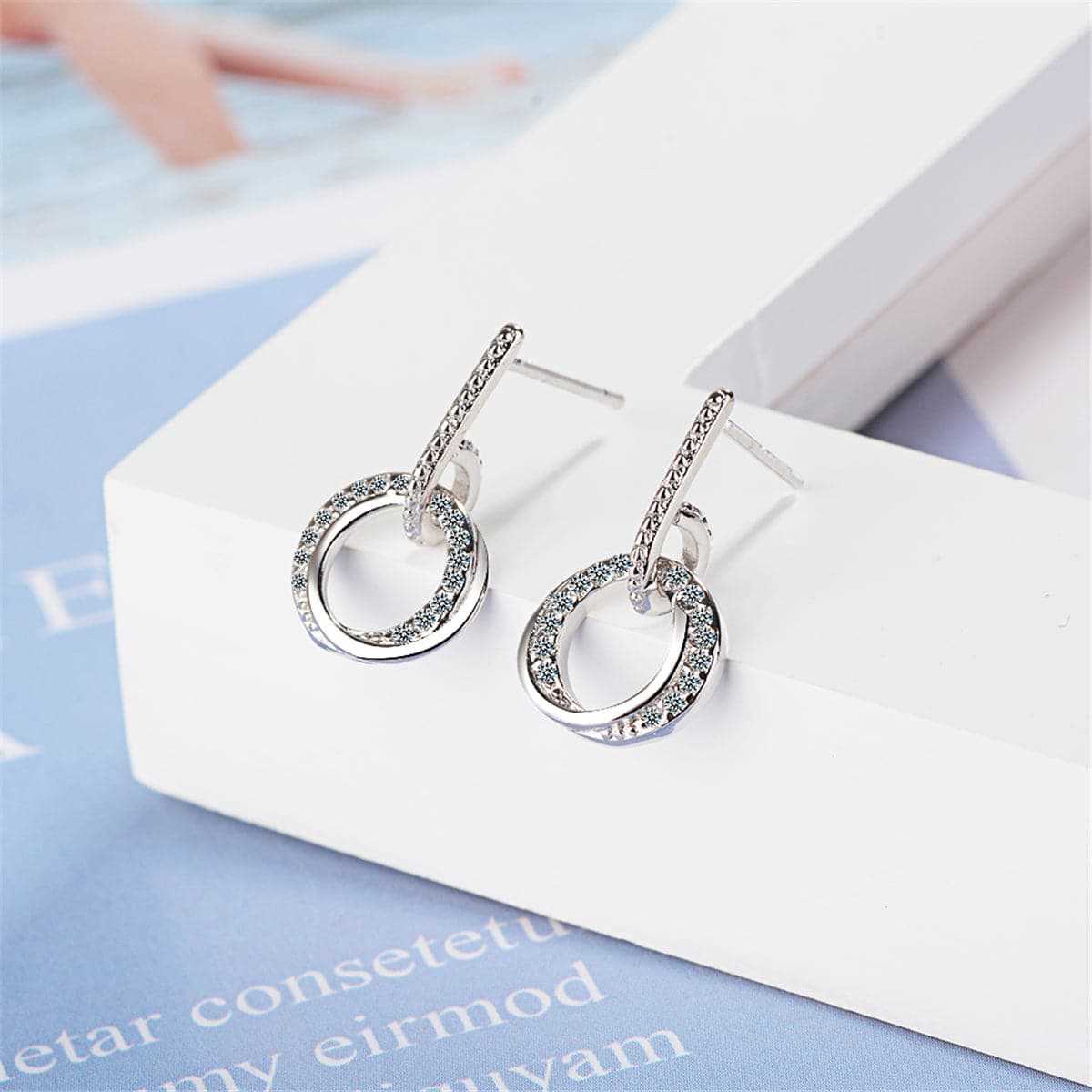 Cubic Zirconia & Silvertone Double-Circle Drop Earrings