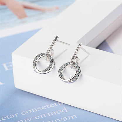 Cubic Zirconia & Silvertone Double-Circle Drop Earrings