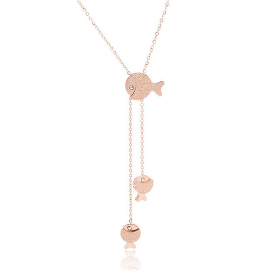 Cubic Zirconia & Rose Goldtone 3 Fish Pendant Necklace