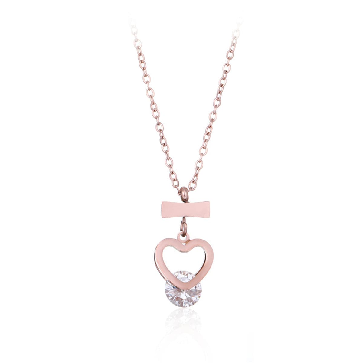 Cubic Zirconia & Rose Goldtone Open Heart Pendant Necklace