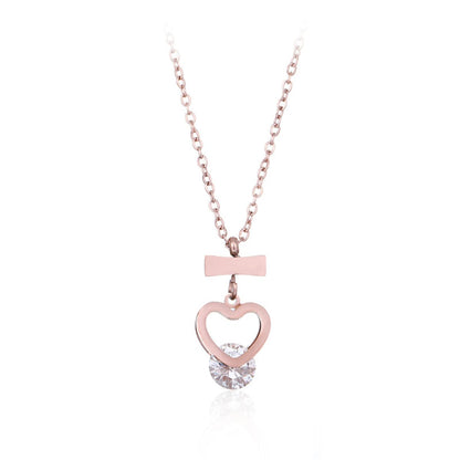 Cubic Zirconia & Rose Goldtone Open Heart Pendant Necklace