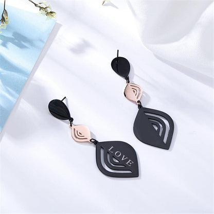 Rose Goldtone & Black 'Love' Laurel Drop Earrings