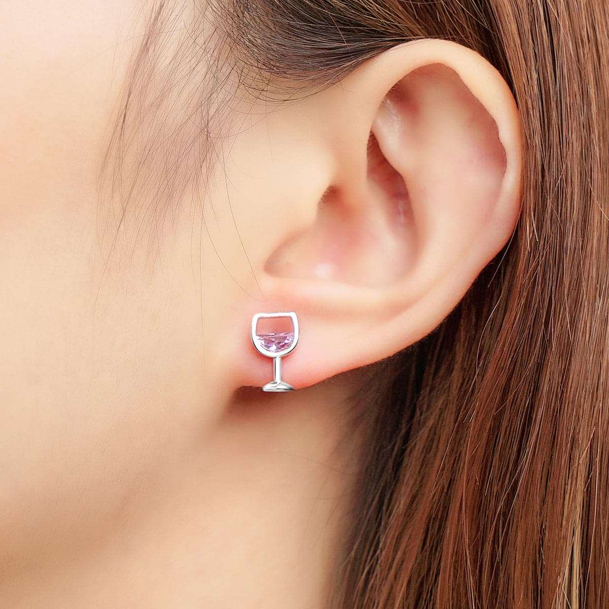 Pink Crystal & Silvertone Wine Glass Stud Earrings