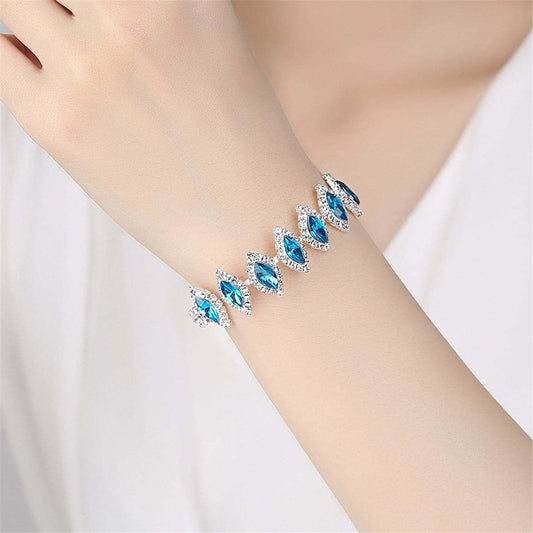 Blue Pear Crystal & Silvertone Station Bracelet