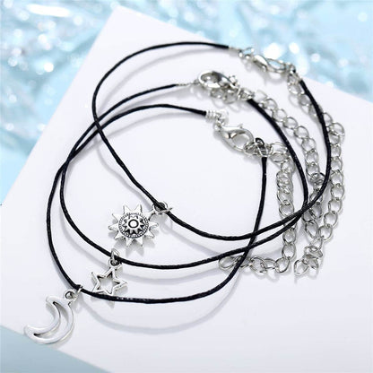 Silvertone Moon & Star Charm Anklet Set