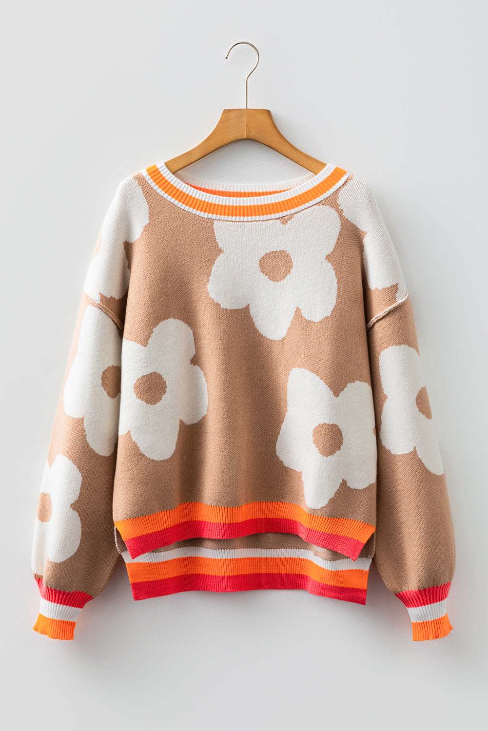 Scarlett Contrast Striped Baggy Sweater - Brown / L - 12/14