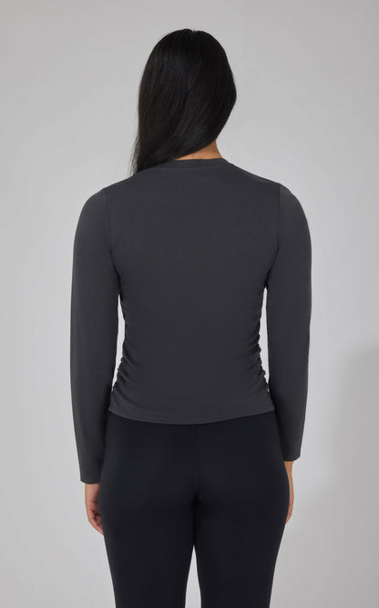2 PK Side Ruched Long Sleeve Top