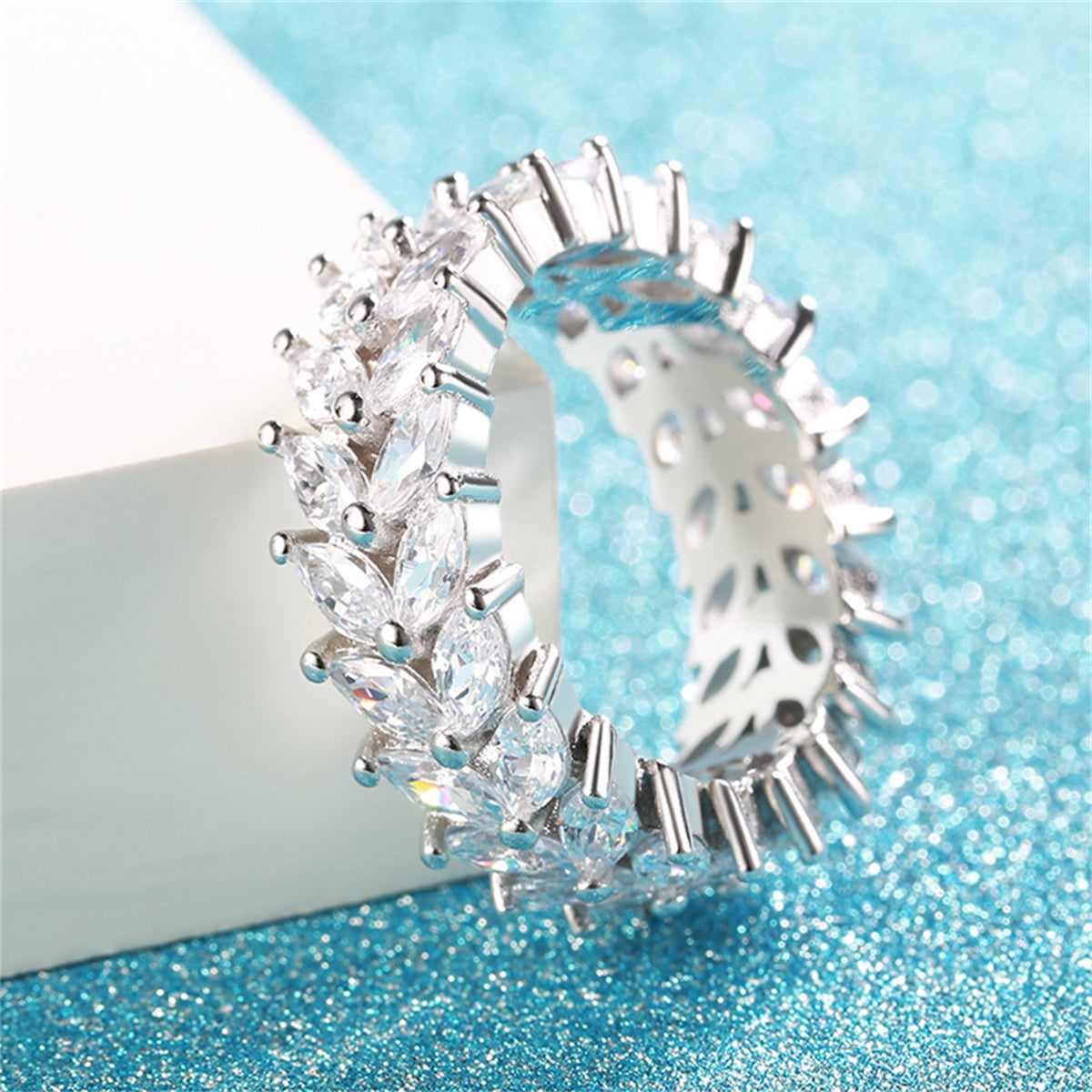Crystal & Silvertone Marquise-Cut Two Rank Band Ring-2