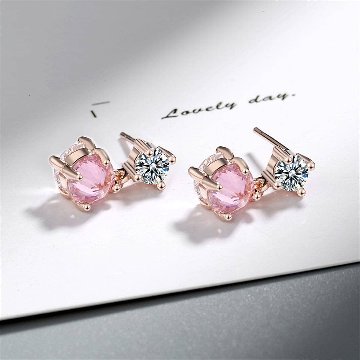 Pink Crystal & Cubic Zirconia Rose Goldtone Drop Earrings
