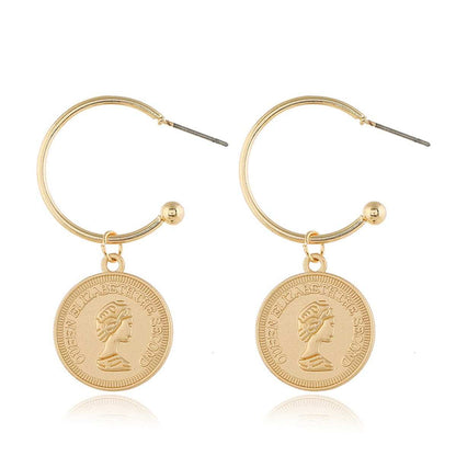 Rose Goldtone Queen Coin Drop Earrings