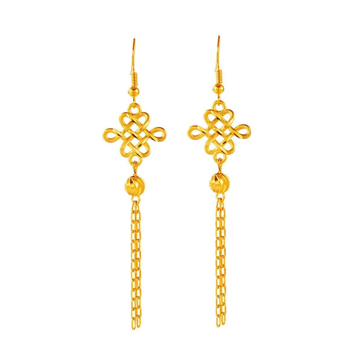 Goldtone Open Lucky Knot Tassel Drop Earrings