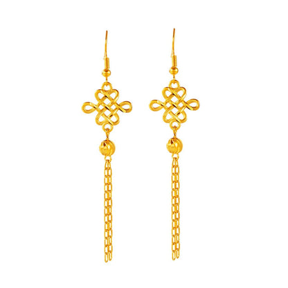 Goldtone Open Lucky Knot Tassel Drop Earrings