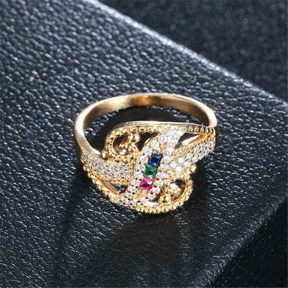 Rainbow Crystal & Cubic Zirconia Leaf Ring-3