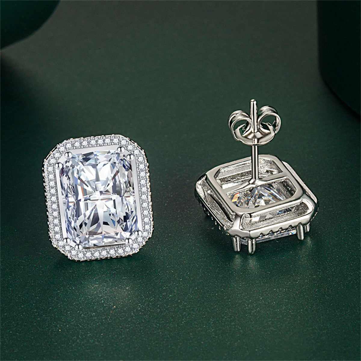 Clear Radiant Crystal & Cubic Zirconia Silvertone Halo Stud Earrings