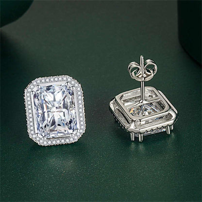 Clear Radiant Crystal & Cubic Zirconia Silvertone Halo Stud Earrings