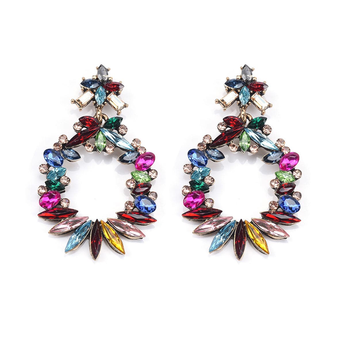 Rainbow Crystal & Cubic Zirconia Wreath Drop Earrings