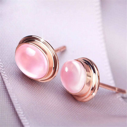 Pink Crystal & Rose Goldtone Oval Stud Earrings