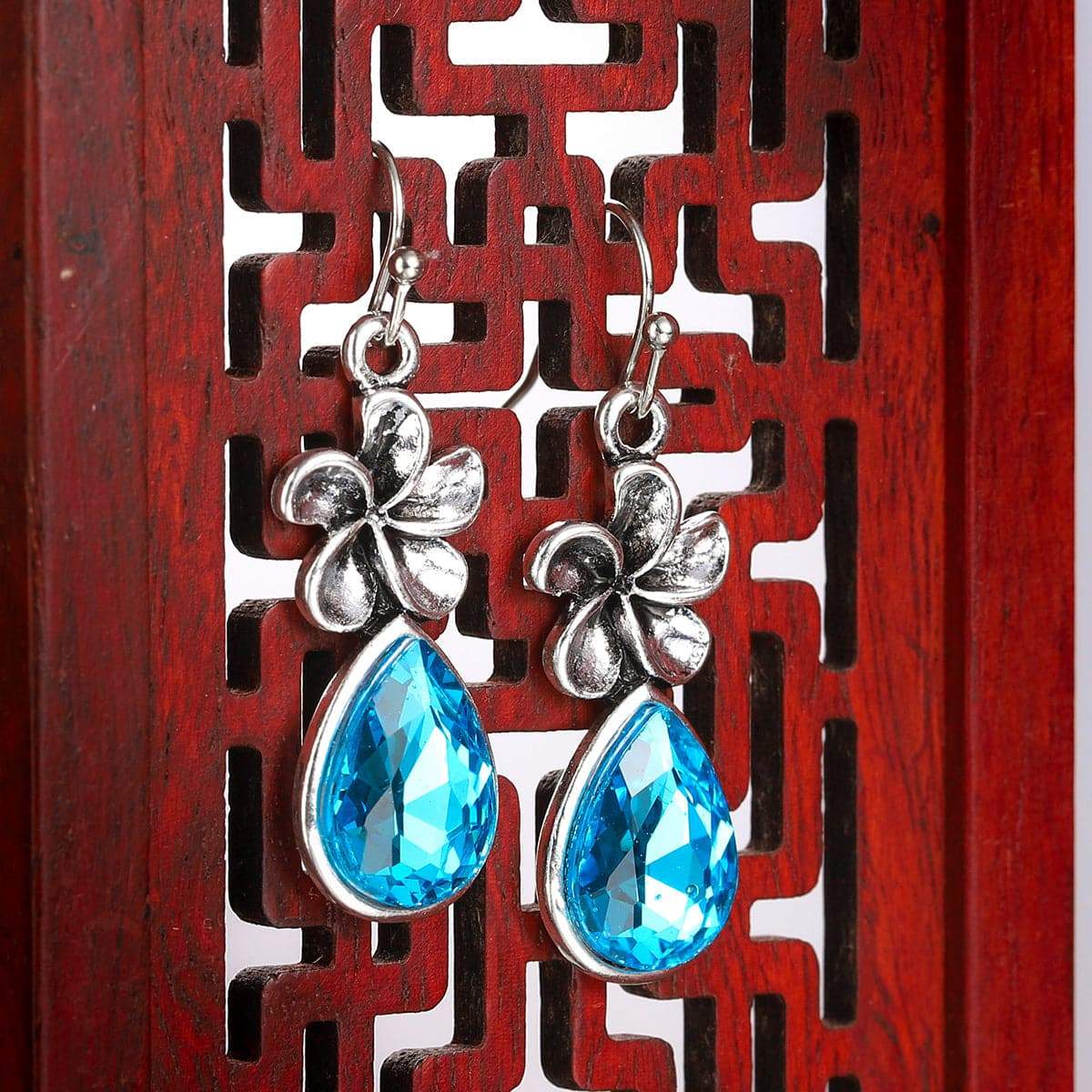 Sea Blue Crystal & Silvertone Windmill Drop Earrings