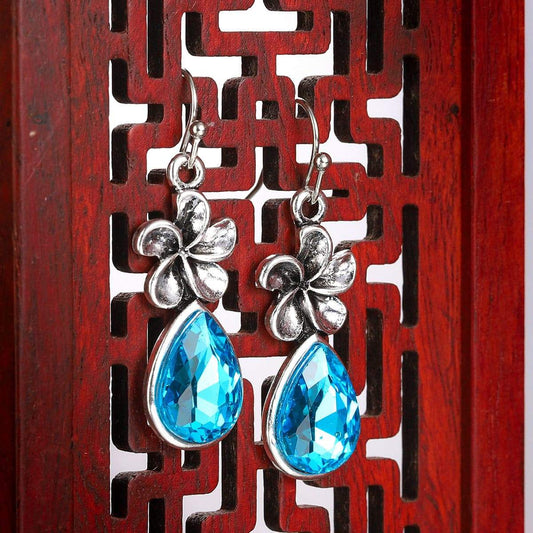 Sea Blue Crystal & Silvertone Windmill Drop Earrings