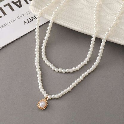 Pearl & Goldtone Oval Pendant Layered Necklace