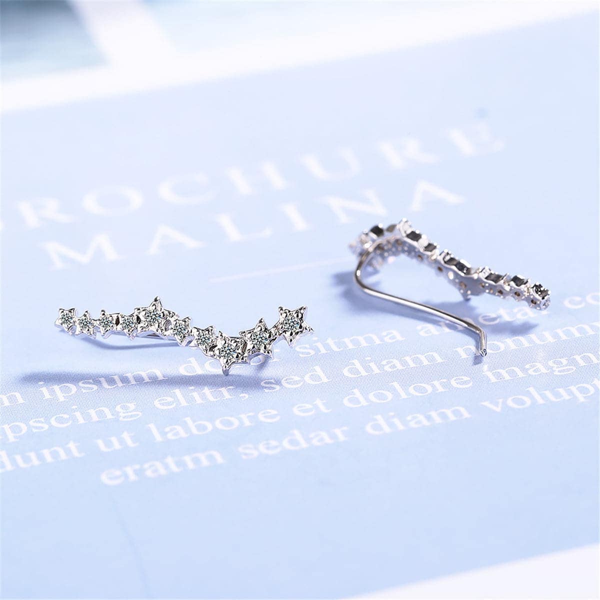 Cubic Zirconia & Silvertone Linking Star Ear Climbers