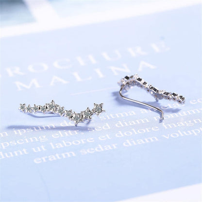 Cubic Zirconia & Silvertone Linking Star Ear Climbers