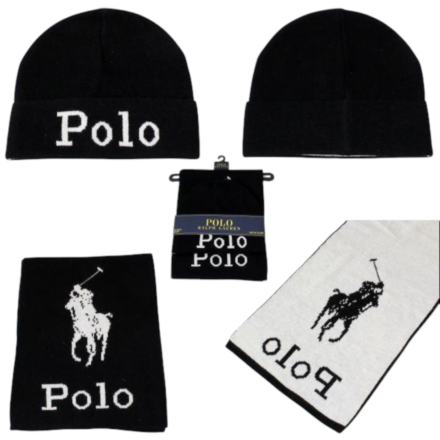 Adult Polo Ralph Lauren Jacquard Stacked Pony Set (Scarf & Beanie)