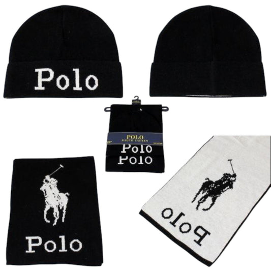 Polo Ralph Lauren Adult Jacquard Stacked Pony Set Scarf & Beanie Hats